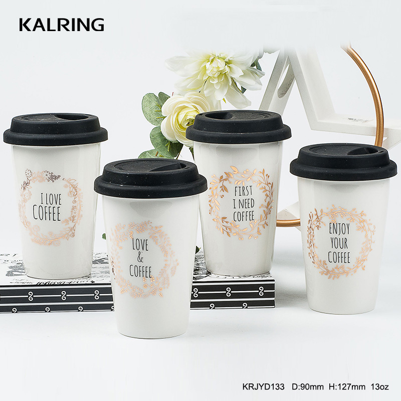 New bone china travel mug silicone mug espresso cup with golden design