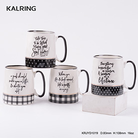 ceramic mug embossed mug with black handle with golden decal