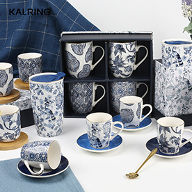 New bone China Retro coffee blue collection of cup and saucer