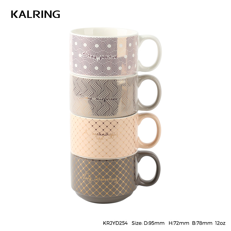 Stackable mug with champagne golden design with stailess steel stand