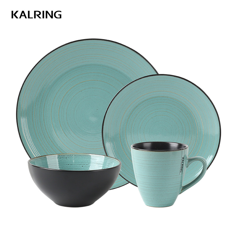 Embossed dinner set with solid color glaze with gift box for supermarket