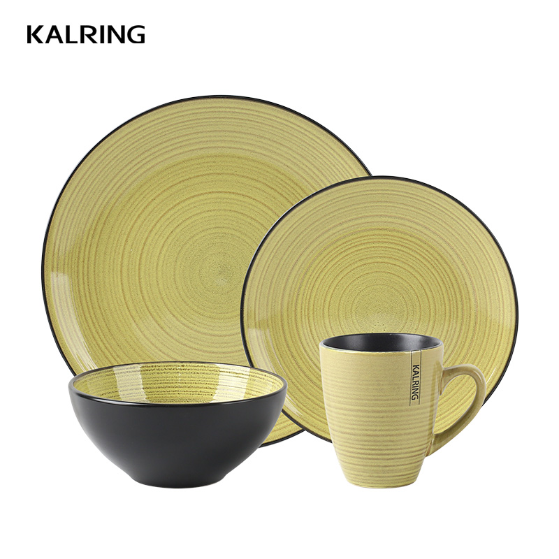 Embossed dinner set with solid color glaze with gift box for supermarket