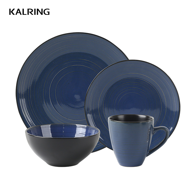 Embossed dinner set with solid color glaze with gift box for supermarket