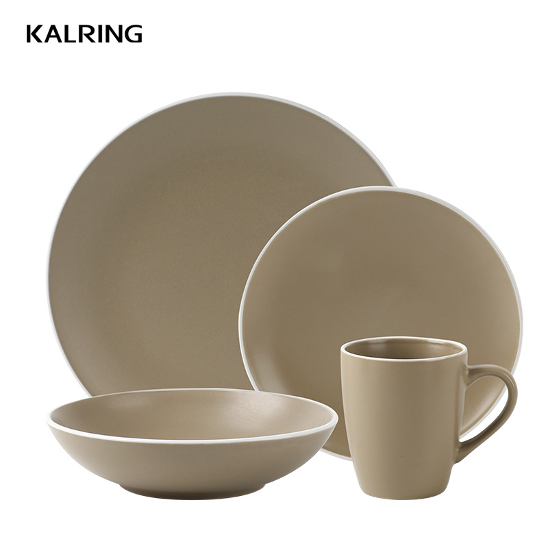 Dinner sets with solid color glaze with white rim for supermarket