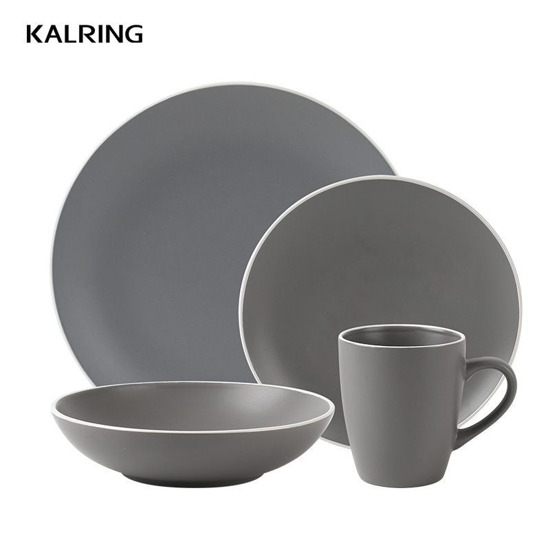 Dinner sets with solid color glaze with white rim for supermarket