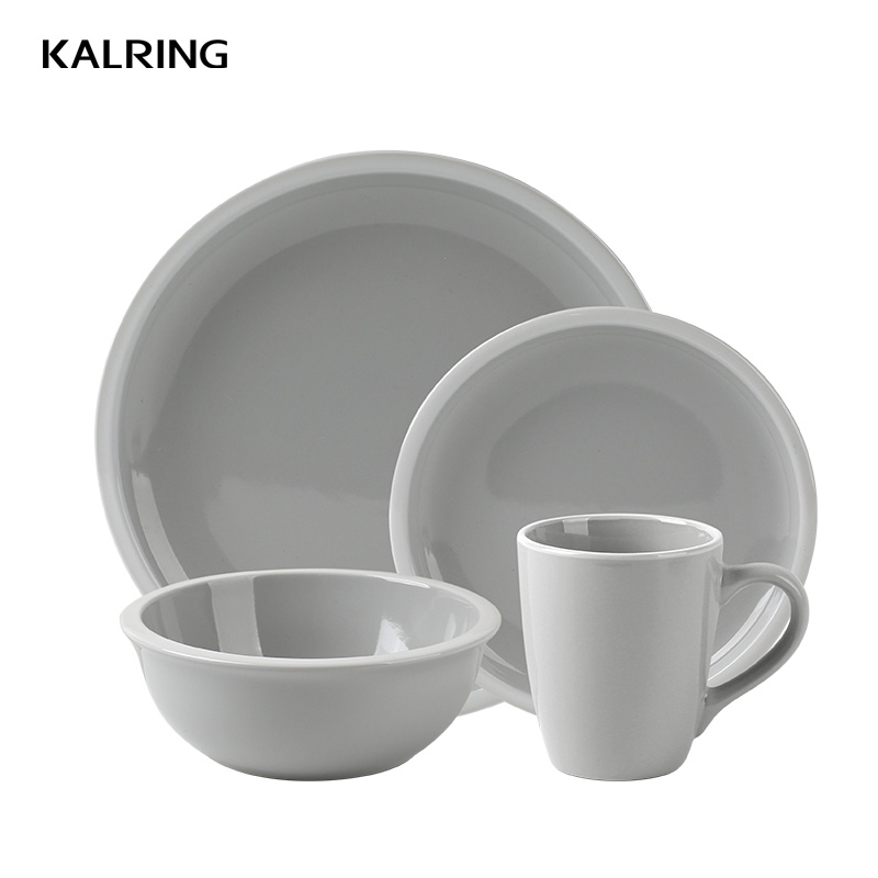 Dinner set with solid color glazed with white rim for supermarket