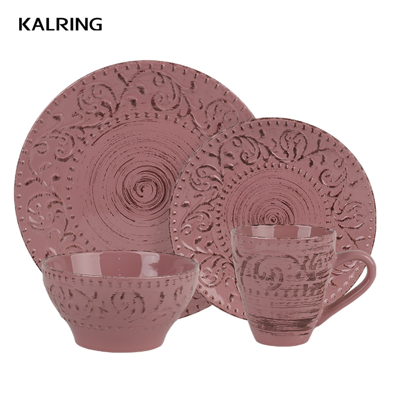 Embossed ceramic dinner set with color box