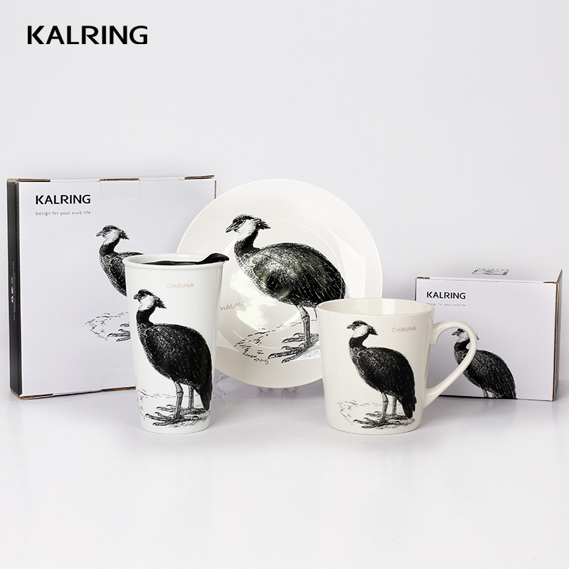 Ceramic mug and plate with animal design for wholesale