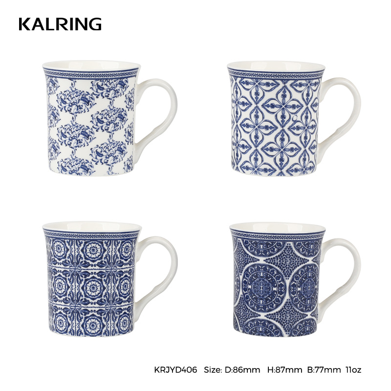 Ceramic mug gift mug with silicon cover and bamboo mat for elegant dark blue design for wholesale