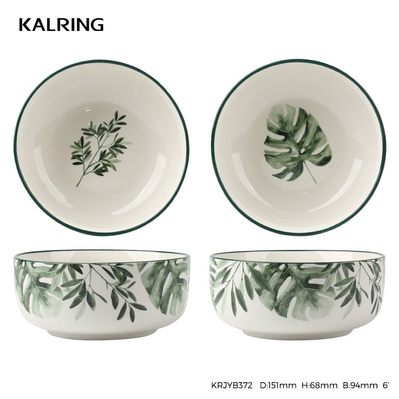 Ceramic tableware with mug bowl plate with green plants design for household