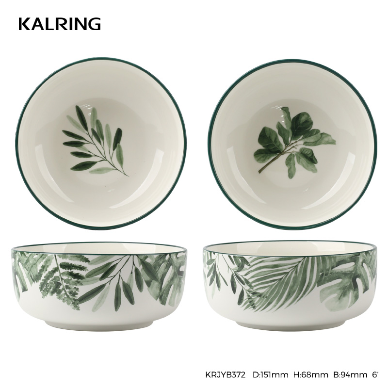 Ceramic tableware with mug bowl plate with green plants design for household