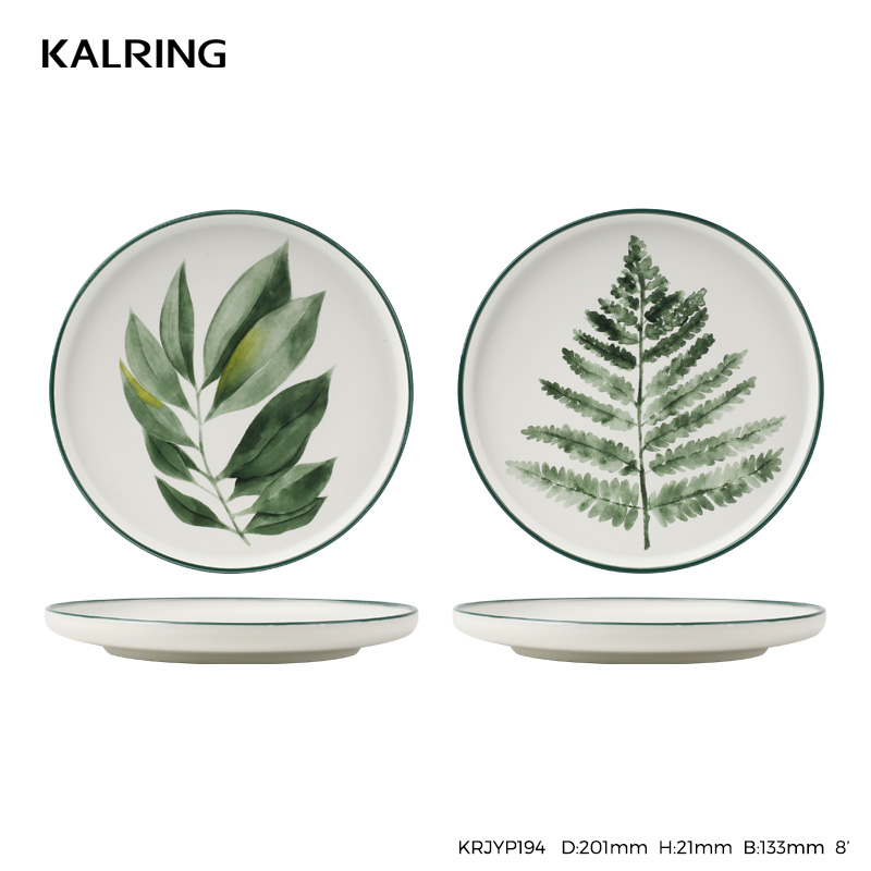 Ceramic tableware with mug bowl plate with green plants design for household