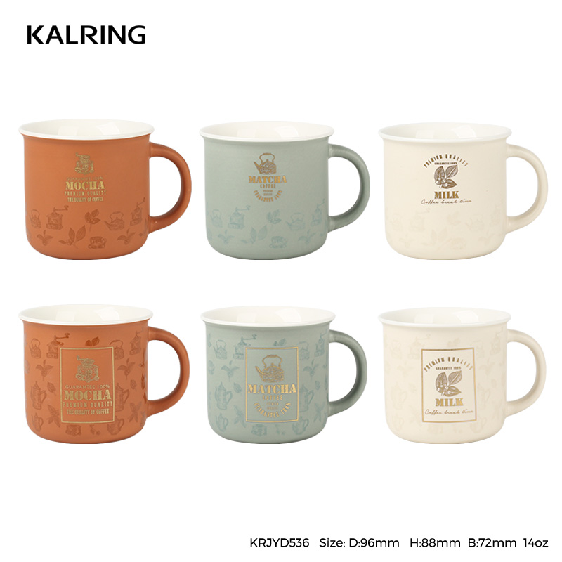 Ceramic mug coffee mug with matt glaze with golden decal printing for wholesale