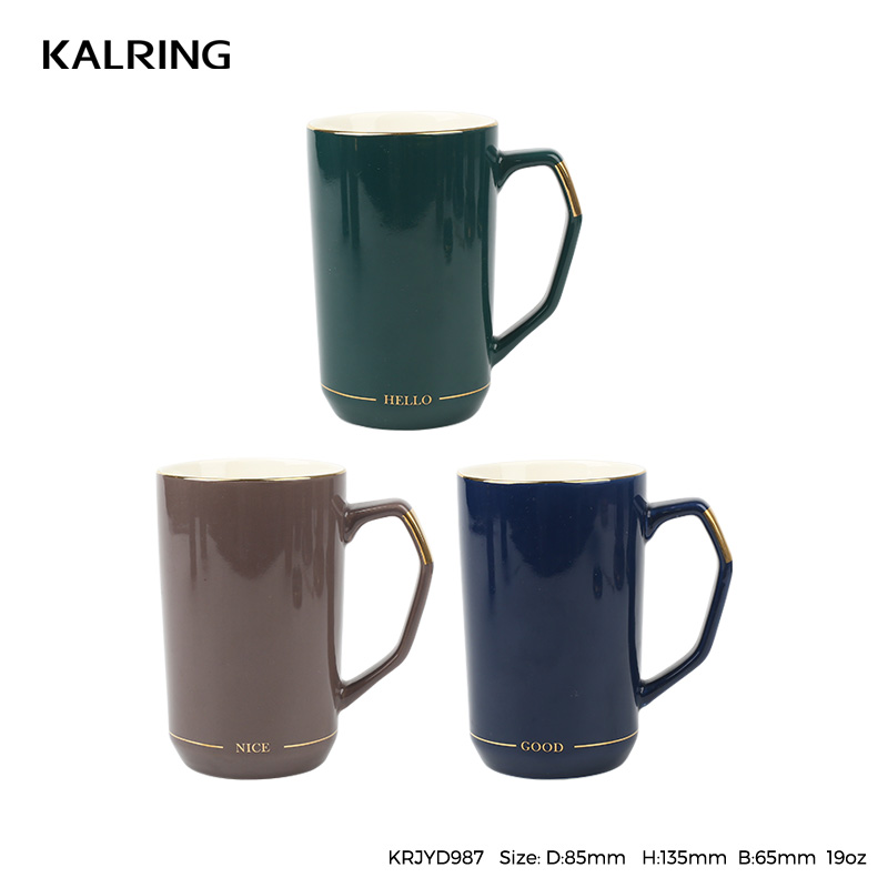 New bone china mug with color glaze mug with goloden decal for gift