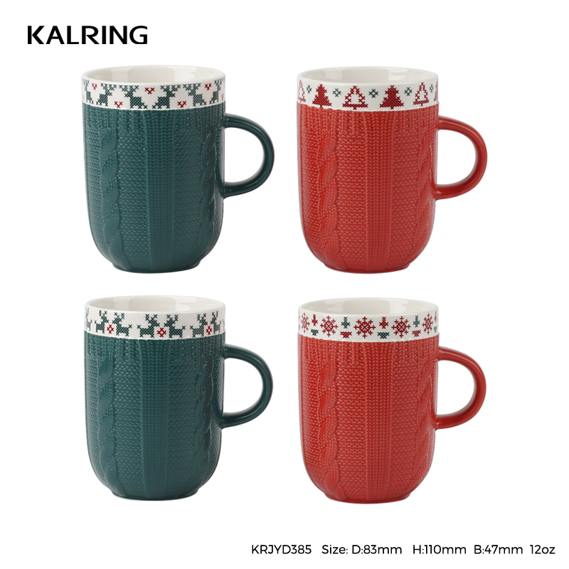 Chrismas mug with embossed mug with color glaze mug with decal for festival