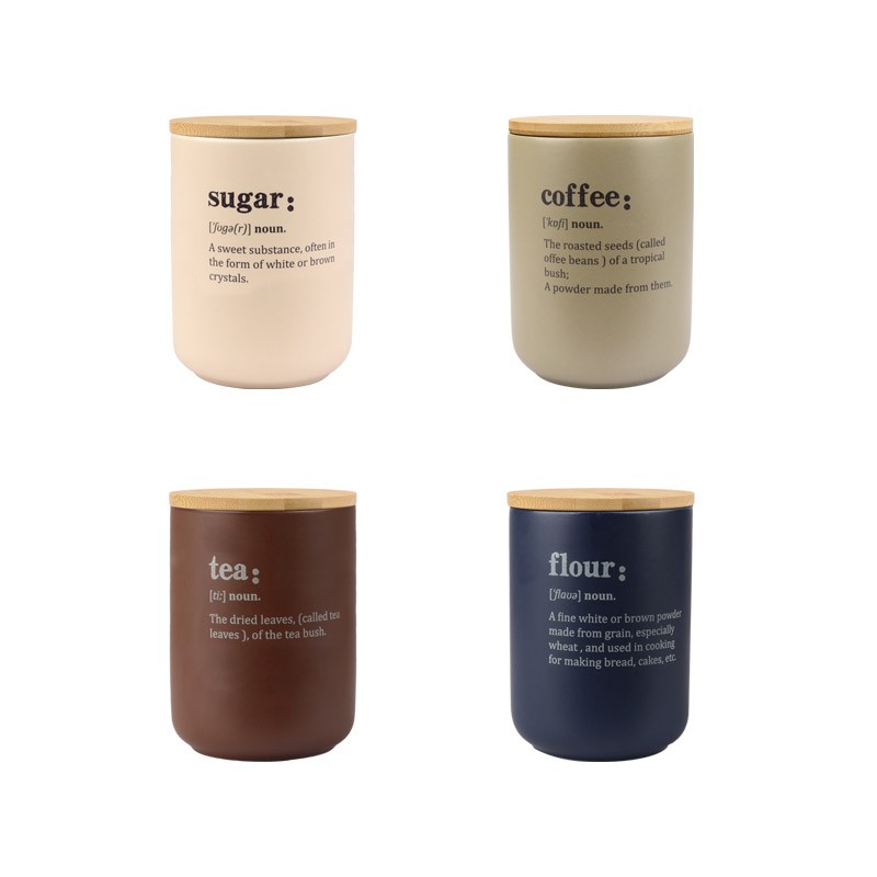 Ceramic Food Storage Jars with Bamboo Lid, 750ml Kitchen Canisters