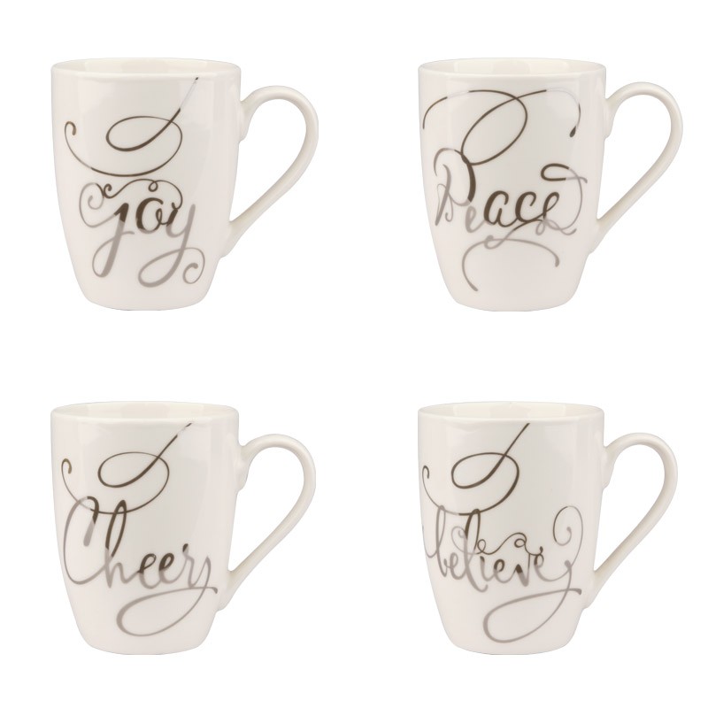 330ml Christmas Inspirational Ceramic Mug Set - Joy, Peace, Cheer, Believe Designs