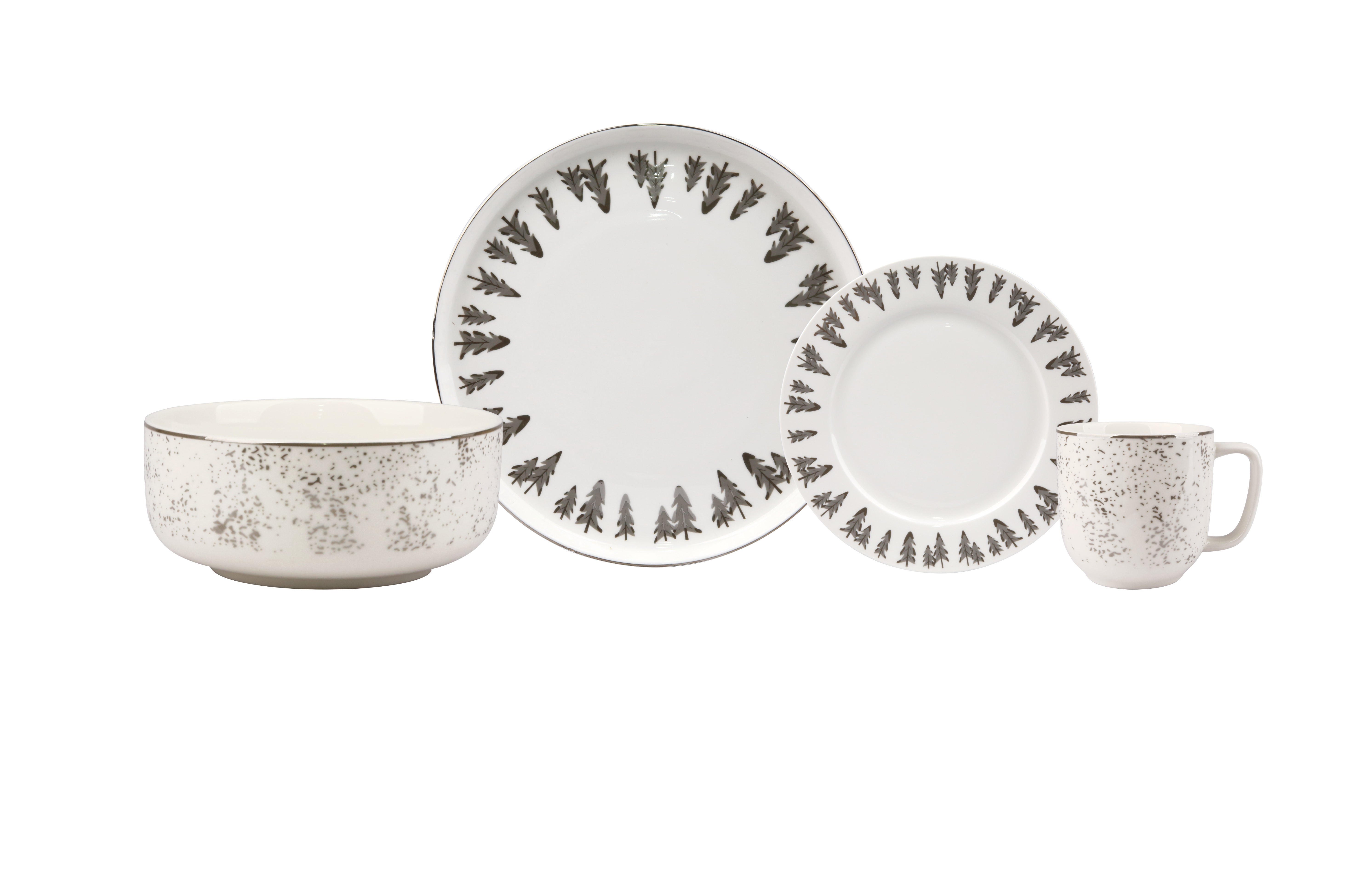 Christmas Tree Ceramic Dinnerware Set - 4-Piece Plate, Bowl, Mug Collection with Forest Motifs