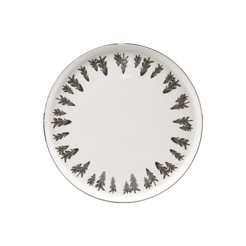 Christmas Tree Ceramic Dinnerware Set - 4-Piece Plate, Bowl, Mug Collection with Forest Motifs