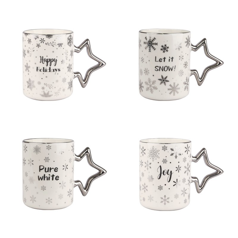 400ml Christmas Snowflake Ceramic Mugs Set - 4-Piece Festive Drinkware