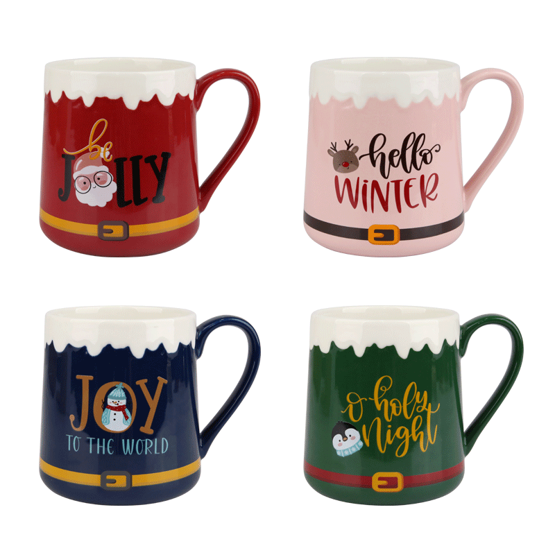 Christmas Ceramic Mugs with Festive Slogans, 600ml Set of 4, 600ml Drinkware mug