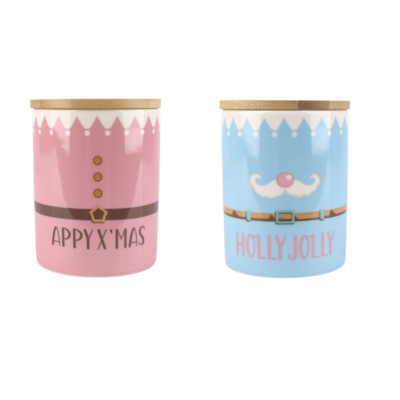 Christmas - Themed Ceramic Storage Jars with Wooden Lids, 650ml Kitchen Canisters for Dry Goods