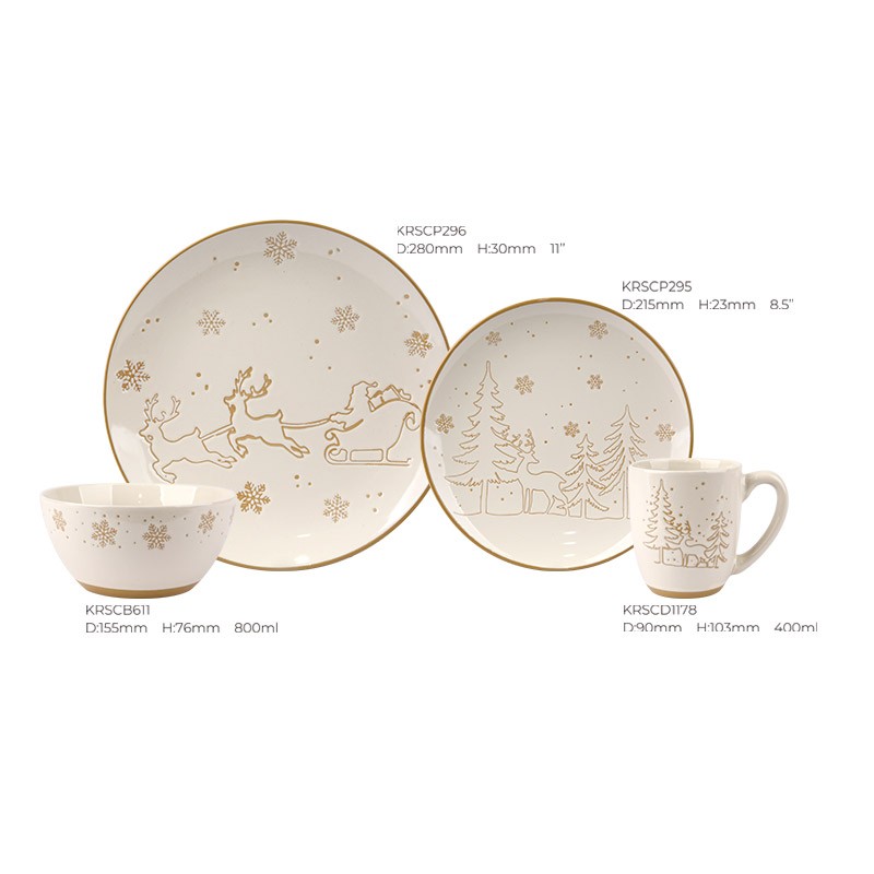 Christmas Santa & Reindeer Ceramic Dinnerware Set - 4-Piece Plate, Bowl, Mug Collection