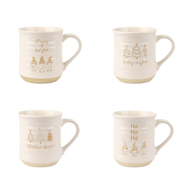550ml Christmas Gnome & Tree Ceramic Mugs Set - 4-Piece Festive Drinkware