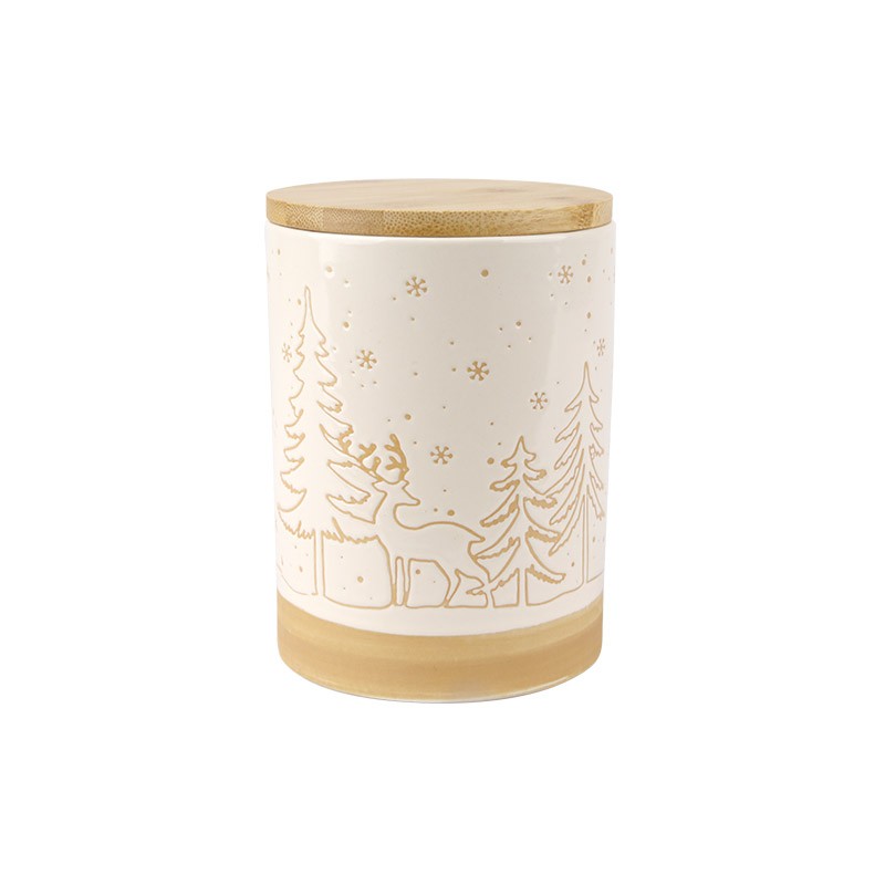 Christmas Ceramic Canister Set - Santa, Reindeer & Forest Designs with Bamboo/ Ceramic Lids