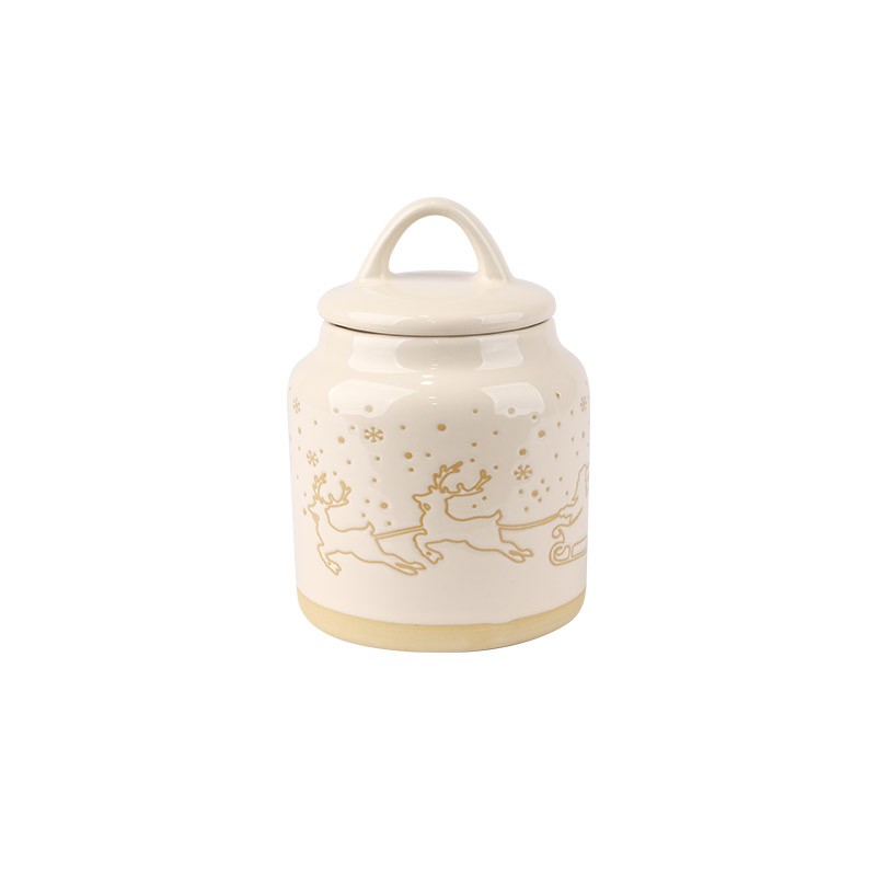 Christmas Ceramic Canister Set - Santa, Reindeer & Forest Designs with Bamboo/ Ceramic Lids