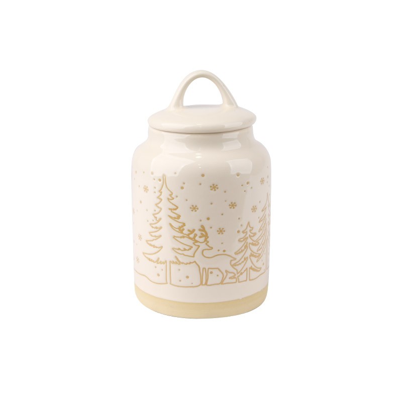 Christmas Ceramic Canister Set - Santa, Reindeer & Forest Designs with Bamboo/ Ceramic Lids