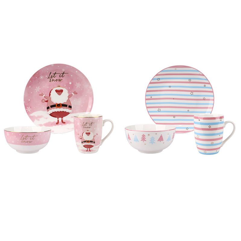 Christmas - Themed Ceramic Dinnerware Set, Festive TablewaChristmas -re with Santa & Striped Designs