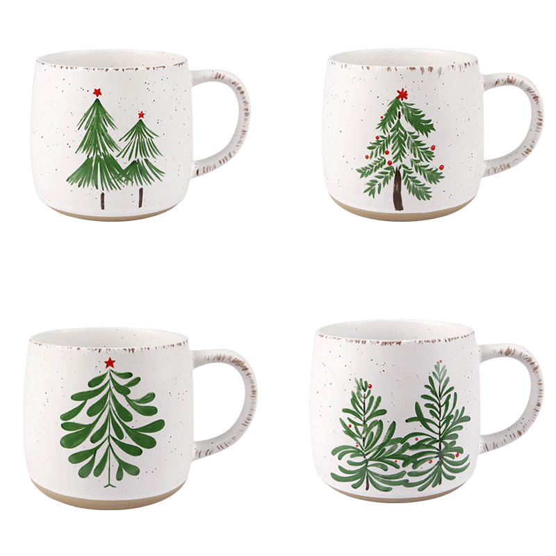 Christmas Tree Ceramic Mugs, Festive 570ml Drinkware for Hot Beverages