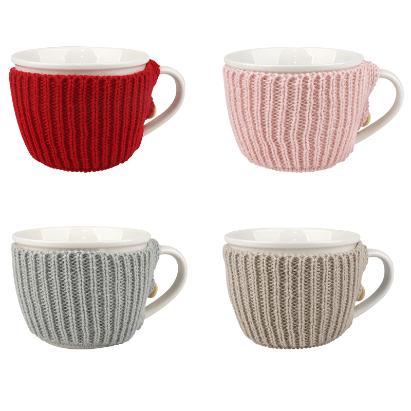 Knitted Sleeve Ceramic Mugs, Cozy 540ml Drinkware in Assorted Colors