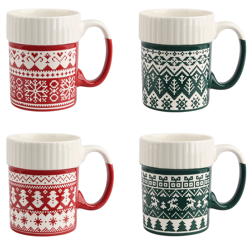 Christmas Knit - Pattern Ceramic Mugs, Festive 400ml Drinkware for Hot Beverages