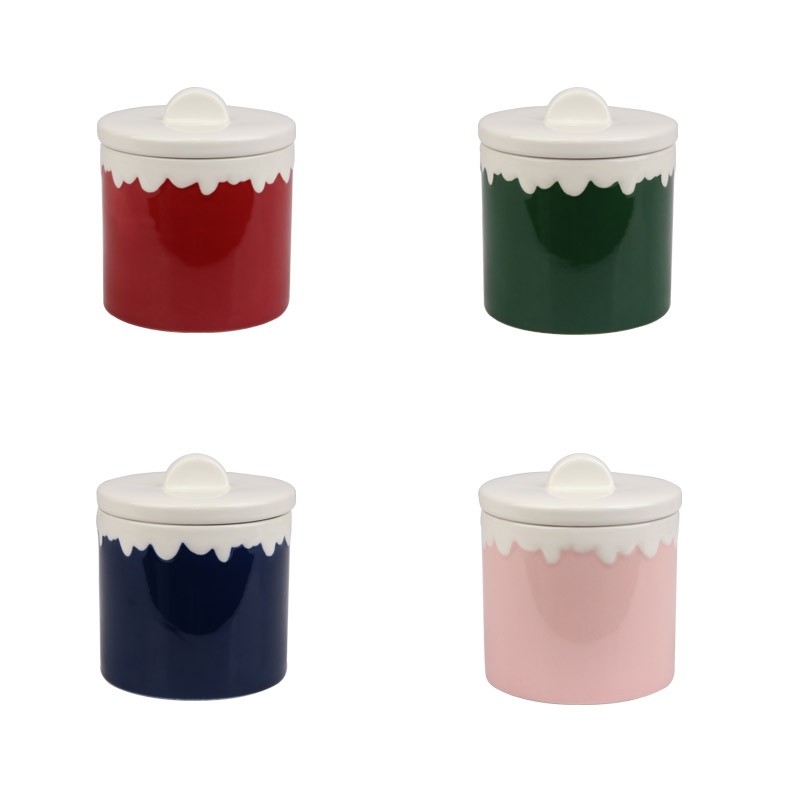 500ml Christmas Phrase & Character Ceramic Storage Jars Set - 4-Piece Festive Containers