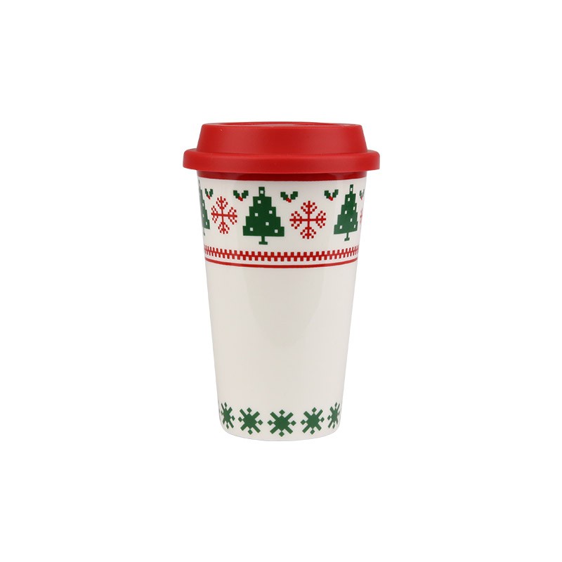 260ml Double Wall Christmas Knit-Style Ceramic Travel Mugs Set - 4-Piece Festive Drinkware