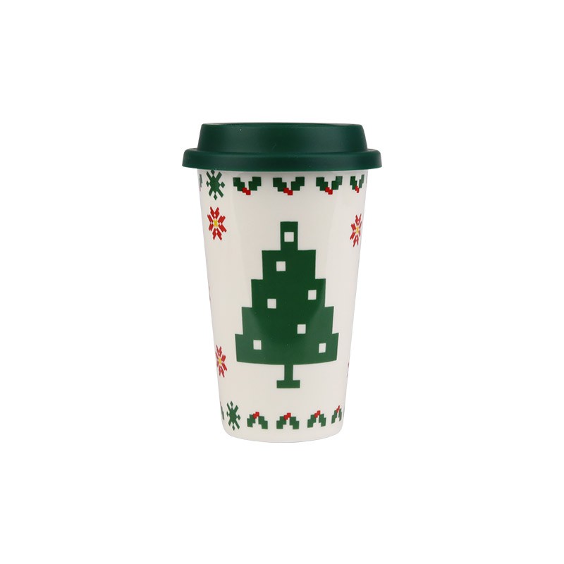 260ml Double Wall Christmas Knit-Style Ceramic Travel Mugs Set - 4-Piece Festive Drinkware