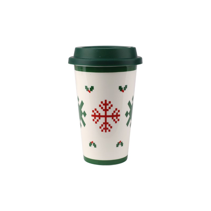 260ml Double Wall Christmas Knit-Style Ceramic Travel Mugs Set - 4-Piece Festive Drinkware