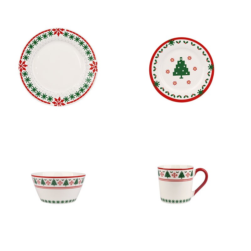 Christmas Knit-Style Ceramic Dinnerware Set - Plate, Bowl, Mug Collection