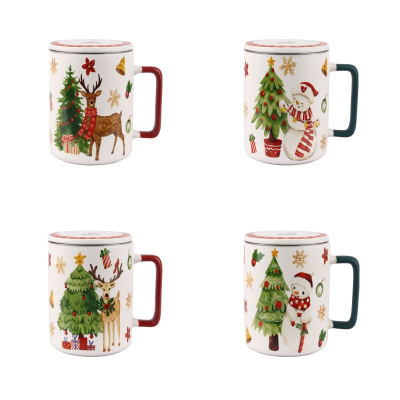 400ml Christmas Forest & Snowman Ceramic Mugs Set