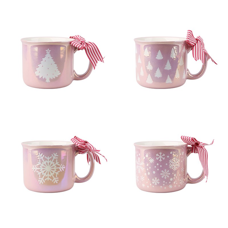520ml Christmas Iridescent Ceramic Mugs Set - 4-Piece Festive Drinkware 520ml Christmas Iridescent Ceramic Mugs Set - 4-Piece Festive Drinkware