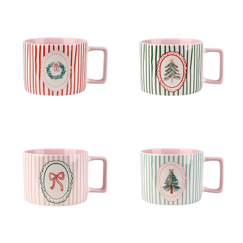 430ml Christmas Themed Ceramic Mugs Set - 4-Piece Festive Drinkware 430ml Christmas Themed Ceramic Mugs Set - 4-Piece Festive Drinkware