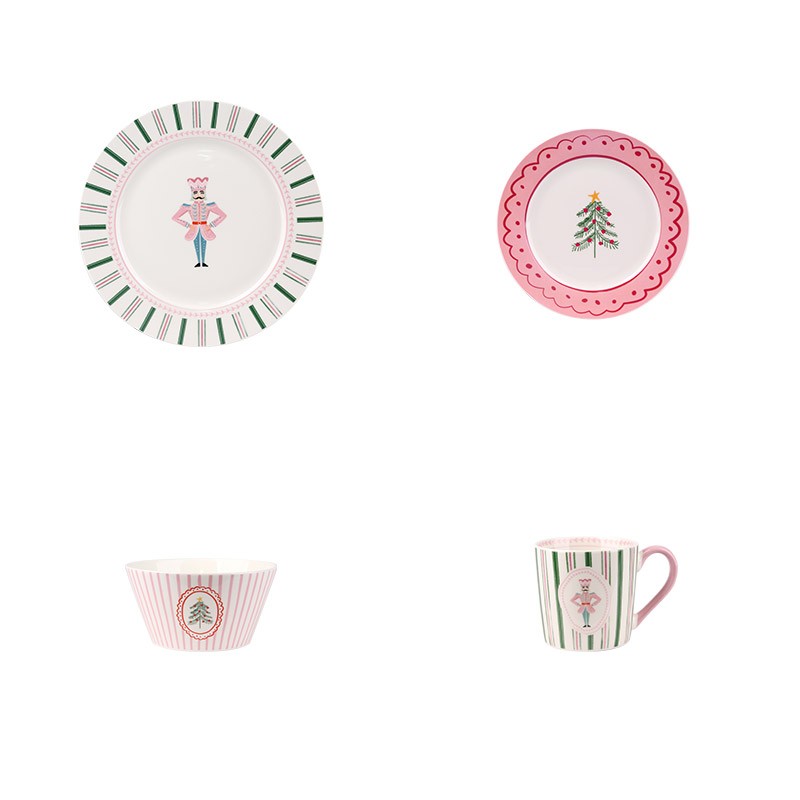 Christmas Nutcracker & Tree Ceramic Dinnerware Set - Plate, Bowl, Mug Collection