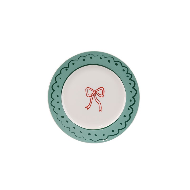 Christmas Themed Ceramic Plates Set - 4-Piece Festive Tableware with Tree, Bow, Wreath Designs