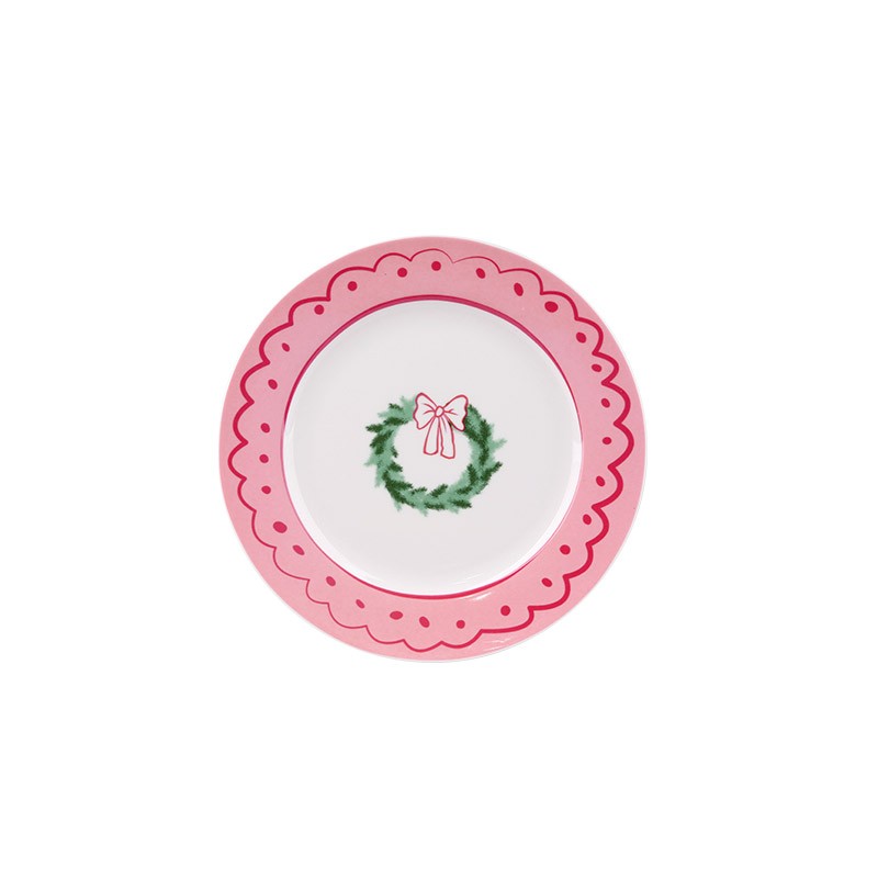 Christmas Themed Ceramic Plates Set - 4-Piece Festive Tableware with Tree, Bow, Wreath Designs
