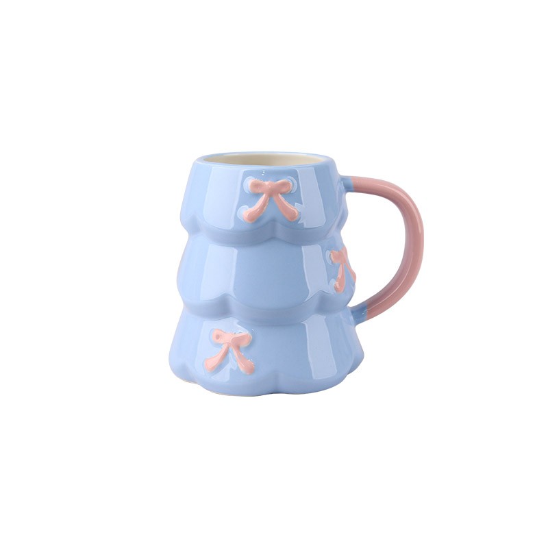 Christmas 3D Design Ceramic Mugs Set - Santa & Bow Motif Festive Drinkware (2 Styles)