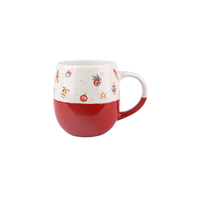 470ml Christmas Two-Tone Ceramic Mugs Set - 4-Piece Festive Drinkware with Ornament & Wreath Designs