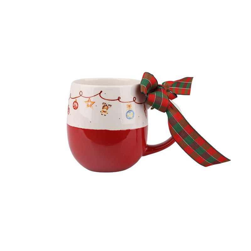 470ml Christmas Two-Tone Ceramic Mugs Set - 4-Piece Festive Drinkware with Ornament & Wreath Designs