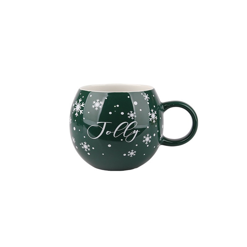 470ml Christmas Themed Ceramic Mugs Set - 4-Piece Festive Drinkware with Wreath, Snowflake Designs